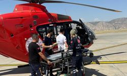 Aydın'da ambulans helikopter yangında yaralanan çocuk için havalandı